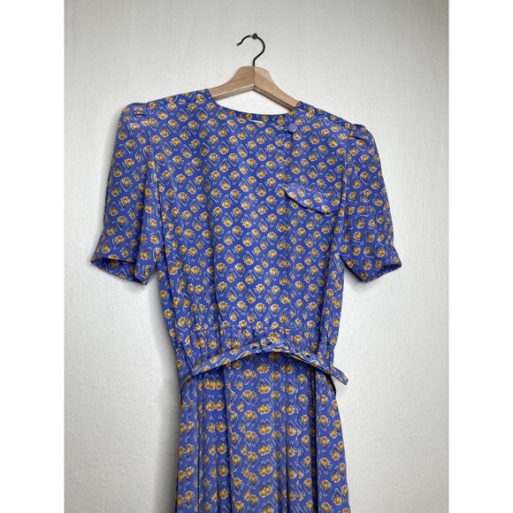 Kristy Petites Maxi Pleated Dress Size 10 Purple Floral Polyester Long Vintage - Picture 4 of 12